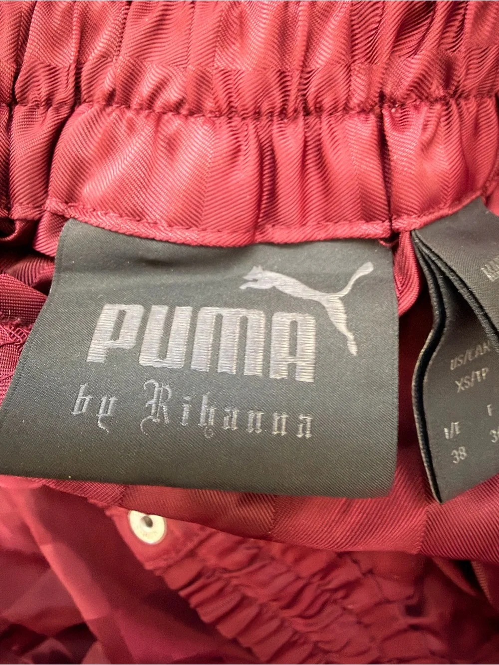 Puma Fenty Burgundy Checker-Panel Tearaway Pants with Orange Stripes Sz XS